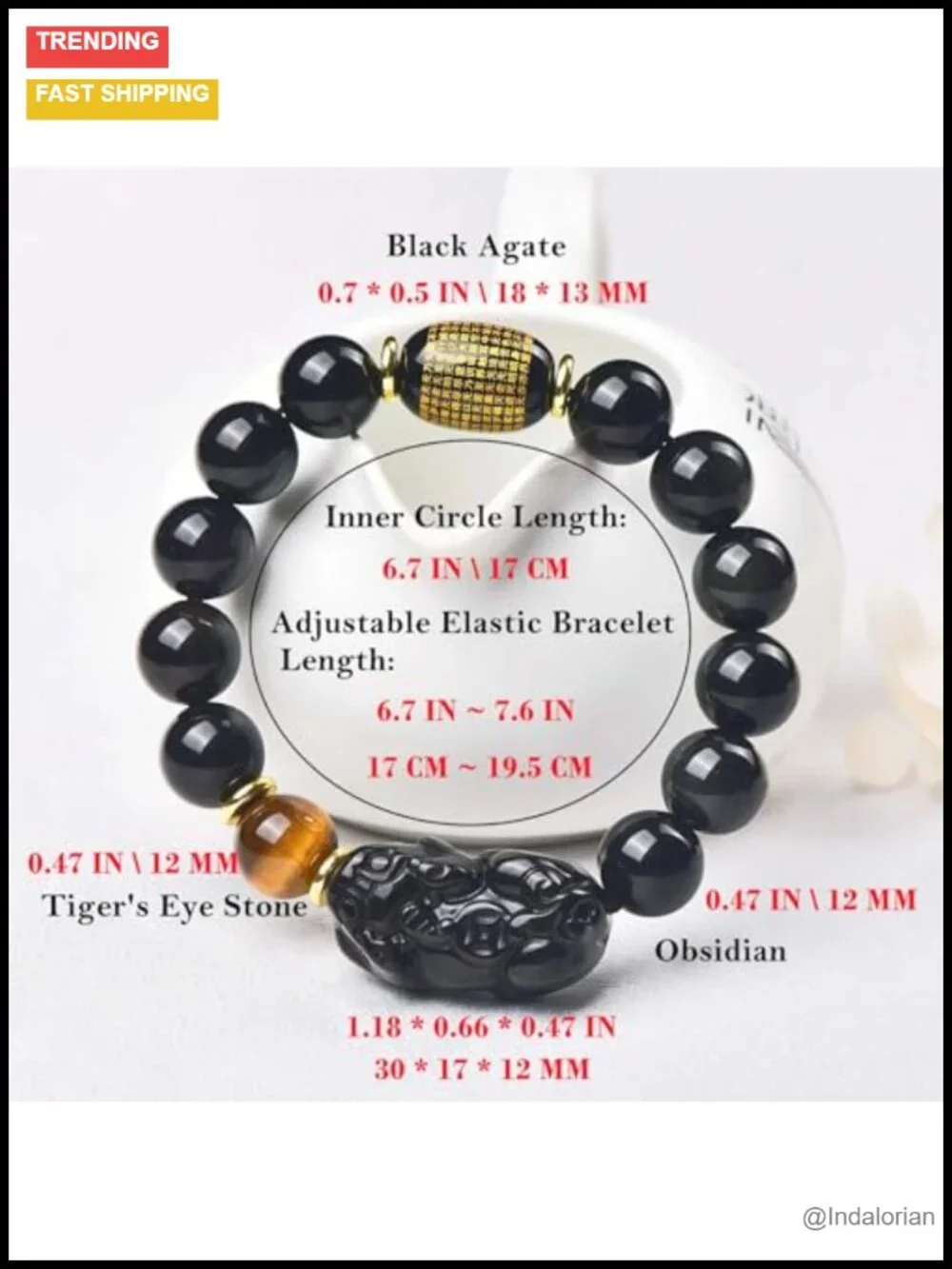 Black Obsidian Healing Crystal Bracelet with Pixiu and Tiger Eye Beads for